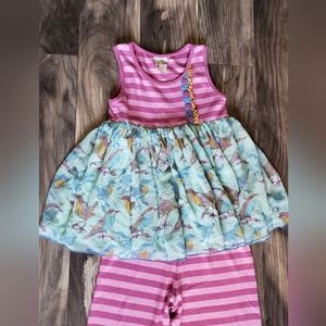 Birds Top and Pink Stripe Benny's Ruffle Pants Matilda Jane Size 10 PLAY
